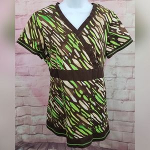 Koi Womens Scrub Top Sz M Butterfly Wing Print